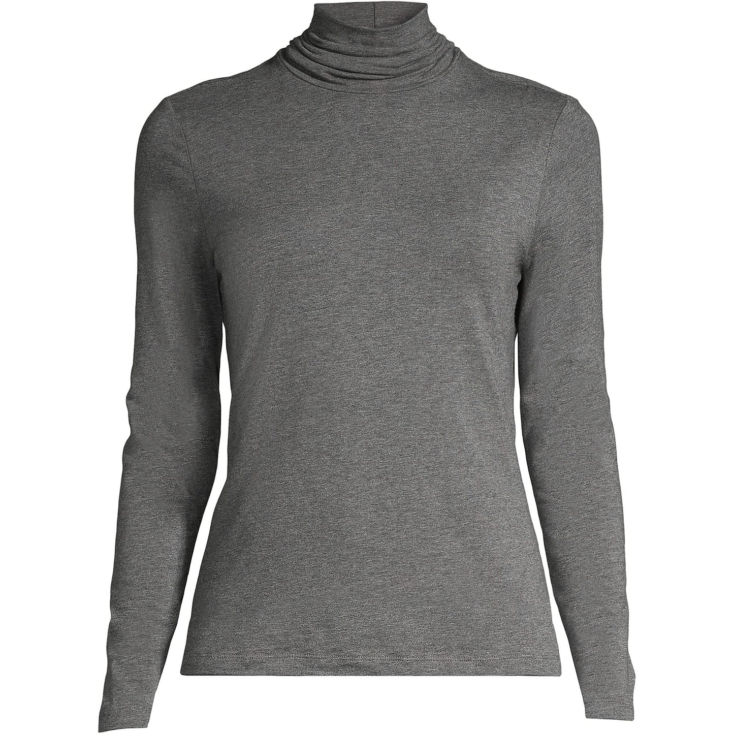 Lands' End Womens Long Sleeve Shaped LWCM Turtleneck Charcoal Heather Tall X-Large