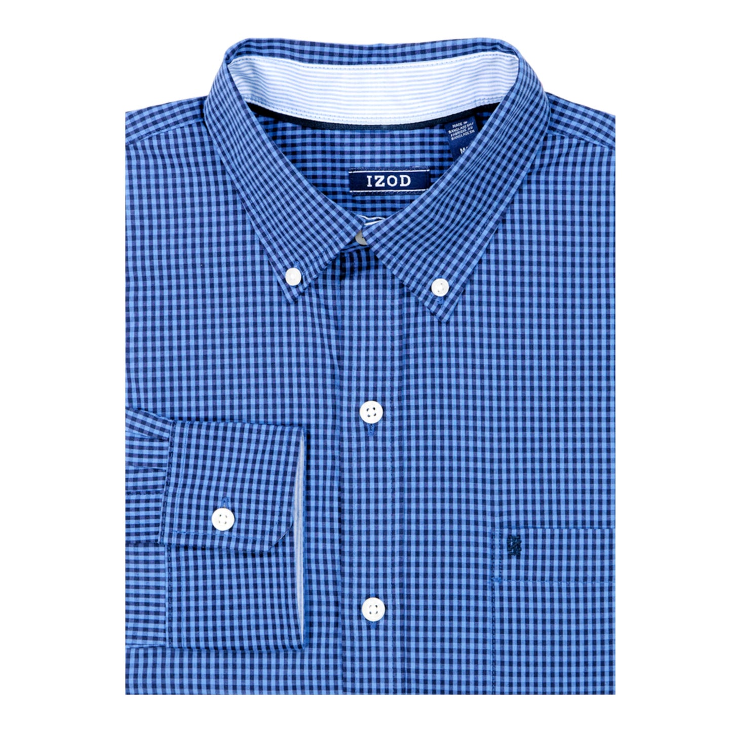IZOD Men's Big and Tall Performance Comfort Long Sleeve Gingham Button Down Shirt, Ebb and Flow