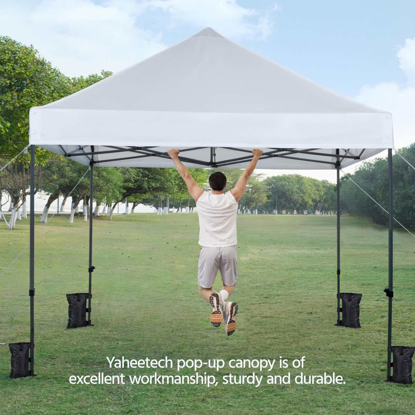 Yaheetech Canopy Tent, Commercial Instant Heavy Duty Canopy, 500D Waterproof Adjustable Canopy with Wheeled Carry Bag, 4 Sandbags and 4 Stakes (10x10, White)