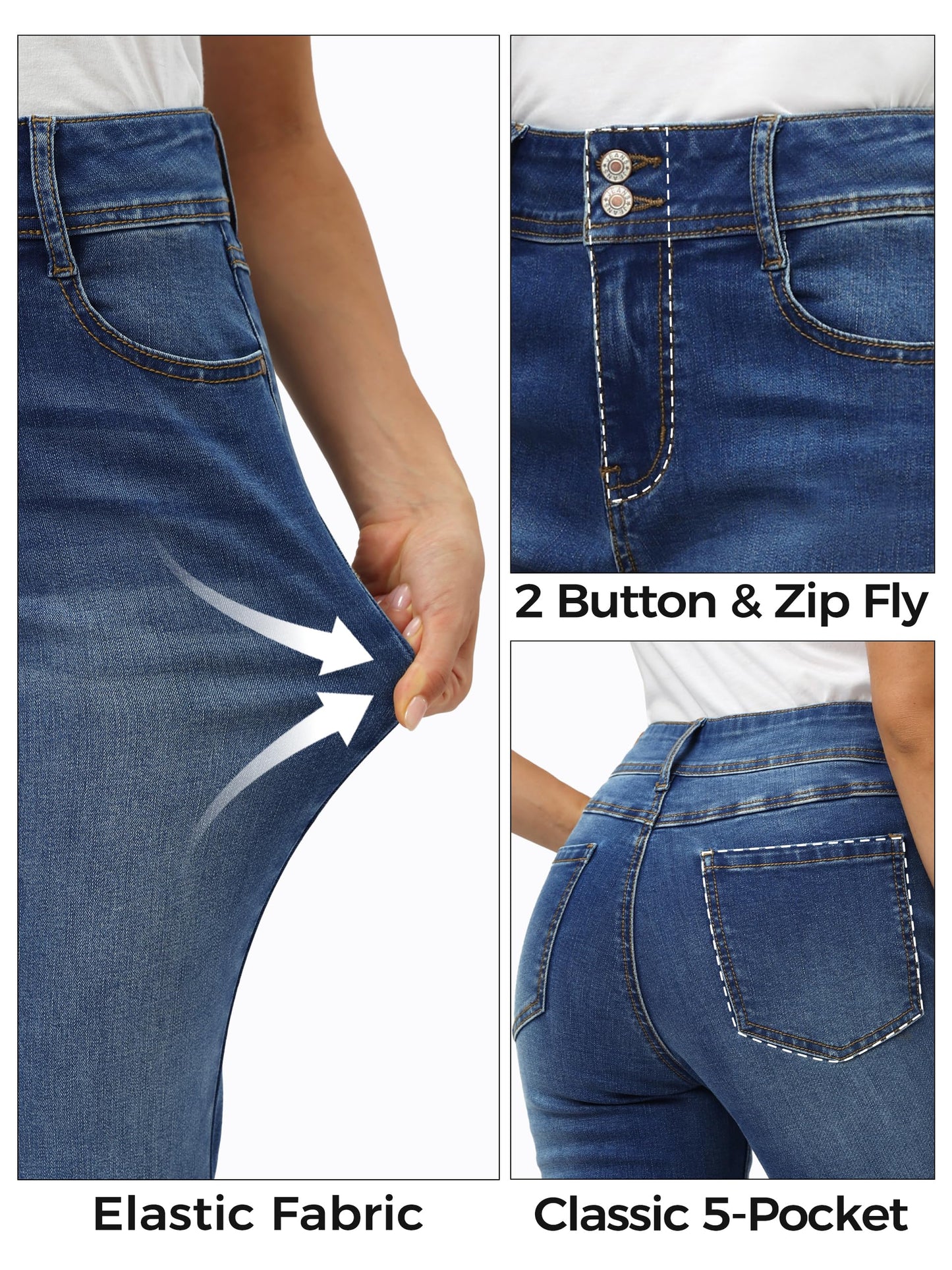 Tallemon Tall Women's Bootcut Jeans Curvy Mid-Rise Stretchy Denim Pants Classic Bell Bottom Trouser,36",Dark Blue,8