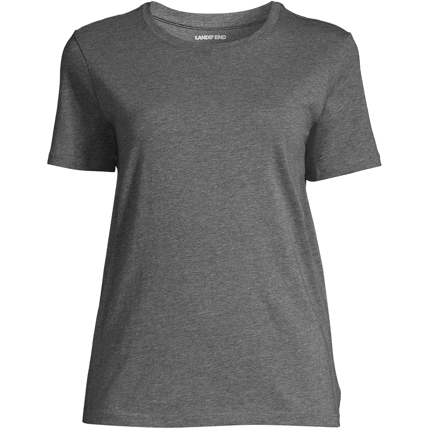 Lands' End Womens Short Sleeve Relaxed Supima Cotton Crew Neck T Shirt Charcoal Heather Tall Small