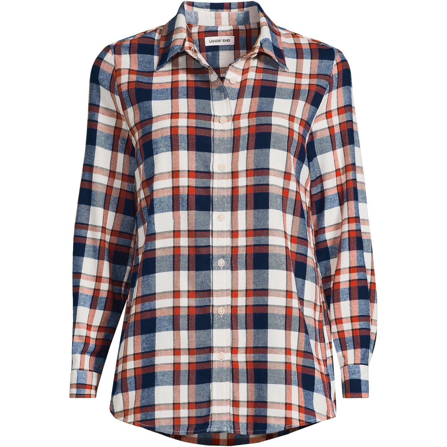 Lands' End Womens Flannel Boyfriend Long Sleeve Shirt Fireside Flannel Tall X-Large