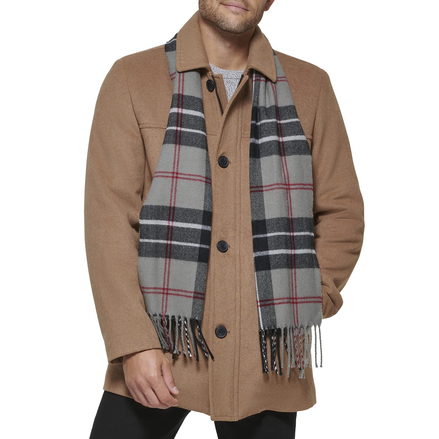 Dockers Men's Weston Wool Blend Coat (Regular and Big & Tall), Camel/Light Grey Scarf, X-Large