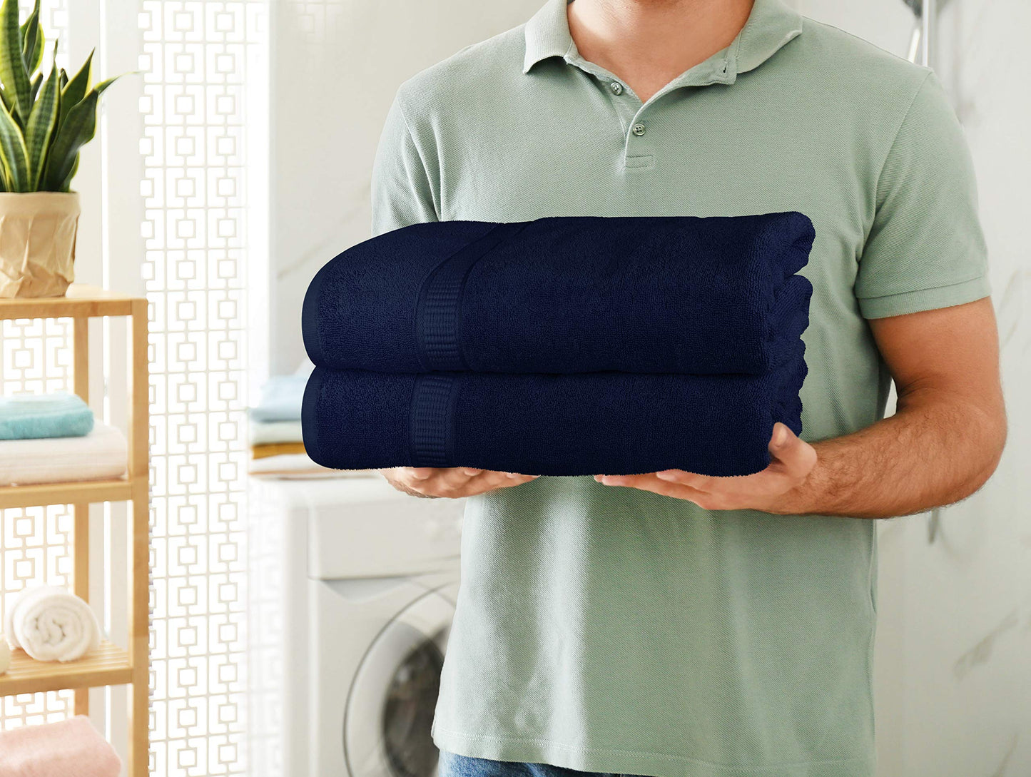Utopia Towels Luxurious Jumbo Bath Sheet 2 Piece, 600 GSM, 35 by 70 Inches, 100% Ring Spun Cotton, Highly Absorbent and Quick Dry Extra Large Bath Towel, Super Soft Towel, Navy