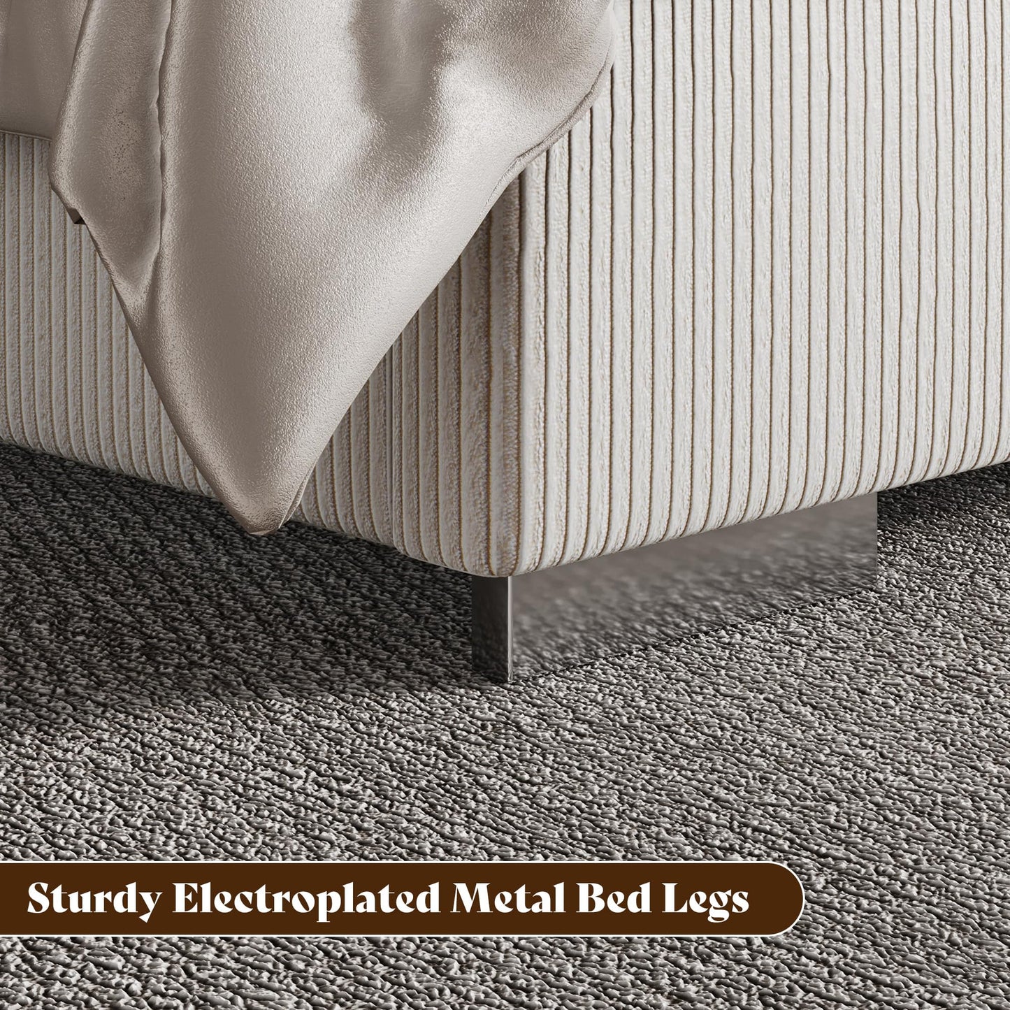 AMERLIFE Modern California King Size Bed Frame with Fireplace, Wingback Platform Bed Frame with 60.4“ Extra Tall Headboard, Corduroy Upholstered Bed Frame Wooden Slats/No Box Spring Needed, Beige