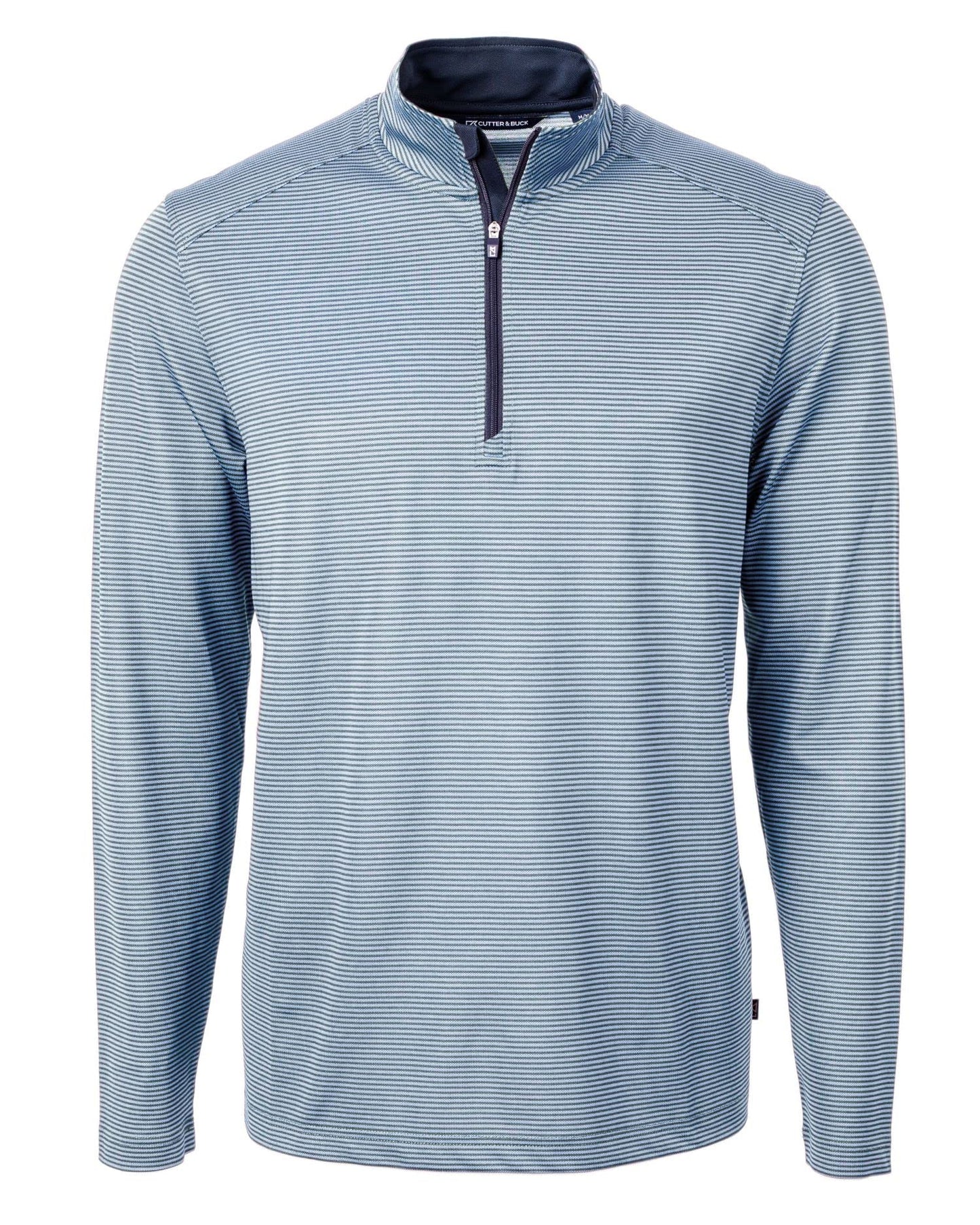 Cutter & Buck Virtue Eco Pique Micro Stripe Recycled Mens Big & Tall Quarter Zip, Atlas/Navy Blue