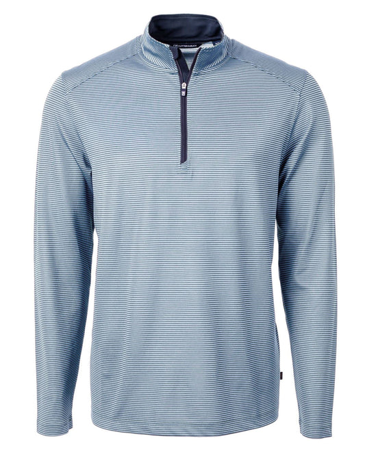 Cutter & Buck Virtue Eco Pique Micro Stripe Recycled Mens Big & Tall Quarter Zip, Atlas/Navy Blue