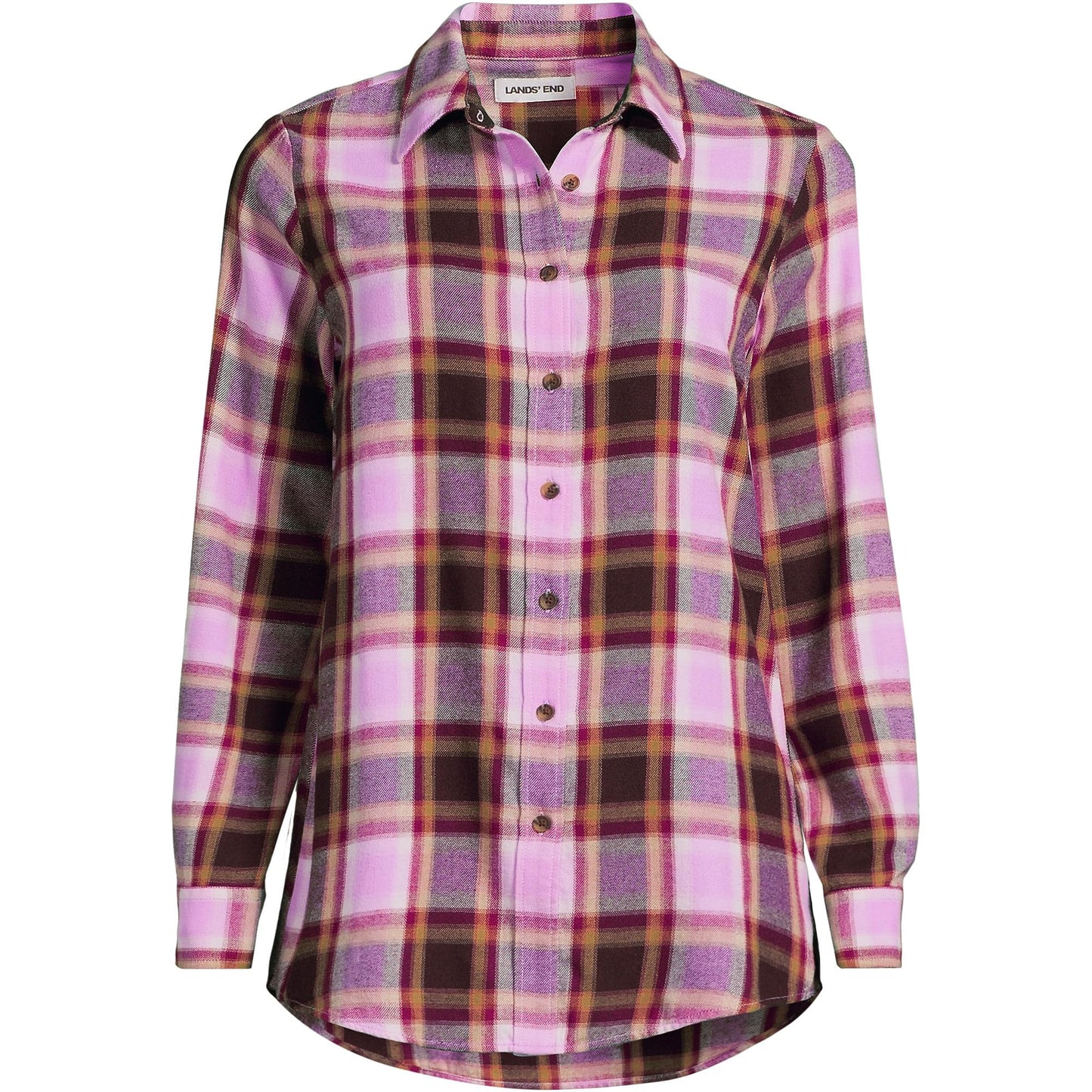 Lands' End Womens Flannel Boyfriend Long Sleeve Shirt Pink Vintage Plaid Tall Small