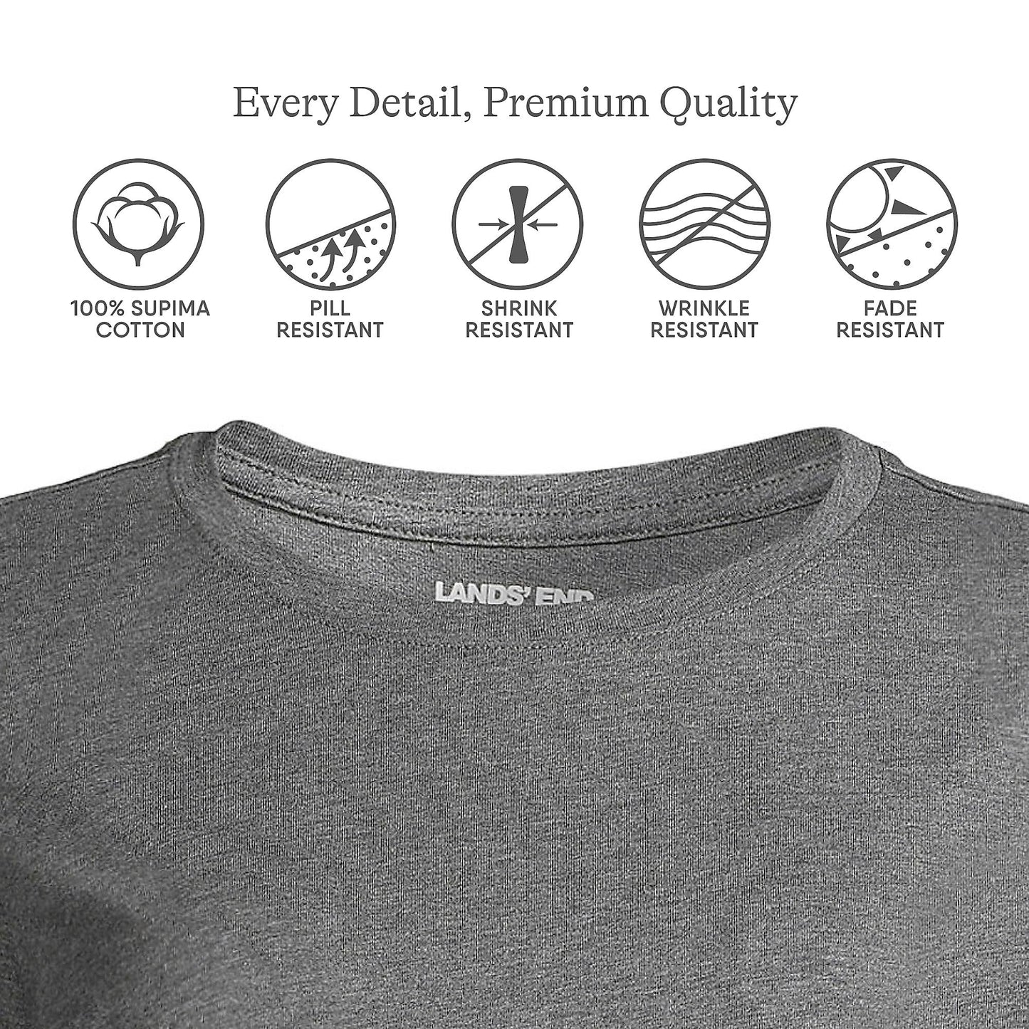 Lands' End Womens Long Sleeve Relaxed Supima Cotton Crew Neck T Shirt Charcoal Heather Tall X-Large