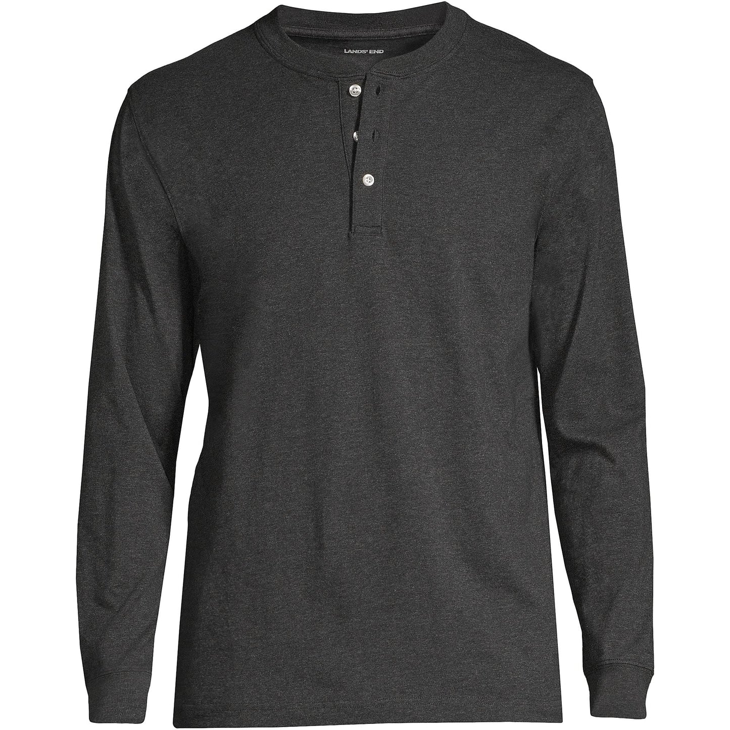 Lands' End Mens Long Sleeve Super-T Henley Dark Charcoal Heather Tall Medium