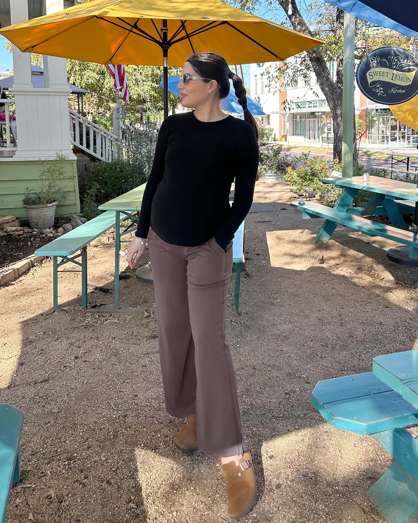 G4Free Maternity Yoga Pants with Pockets Pregnancy Fall Outfits Dress Work Pants for Athletic Workout Casual(Taupe,XXL,34")