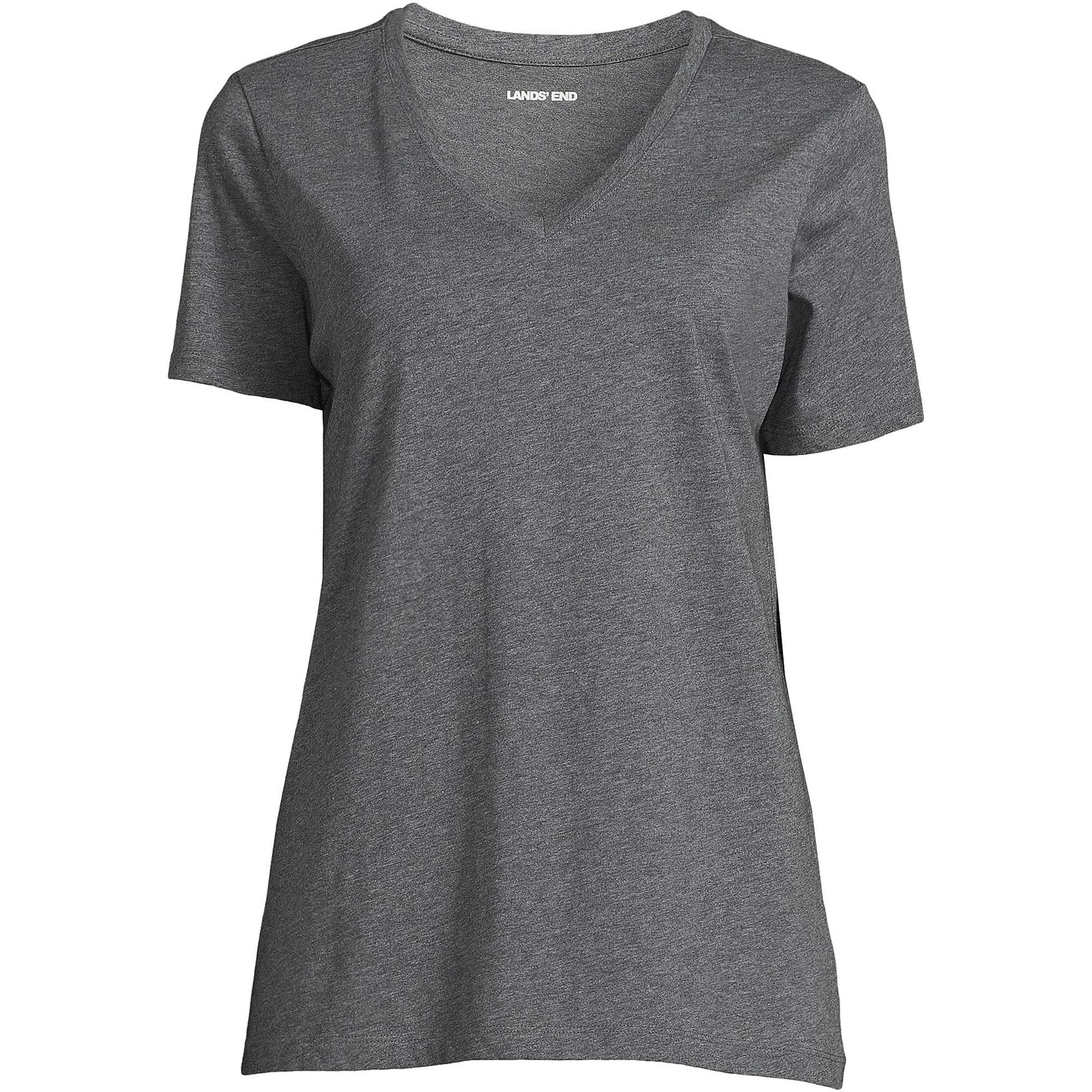 Lands' End Womens SS Relaxed Supima V Neck T Shirt Charcoal Heather Tall Large