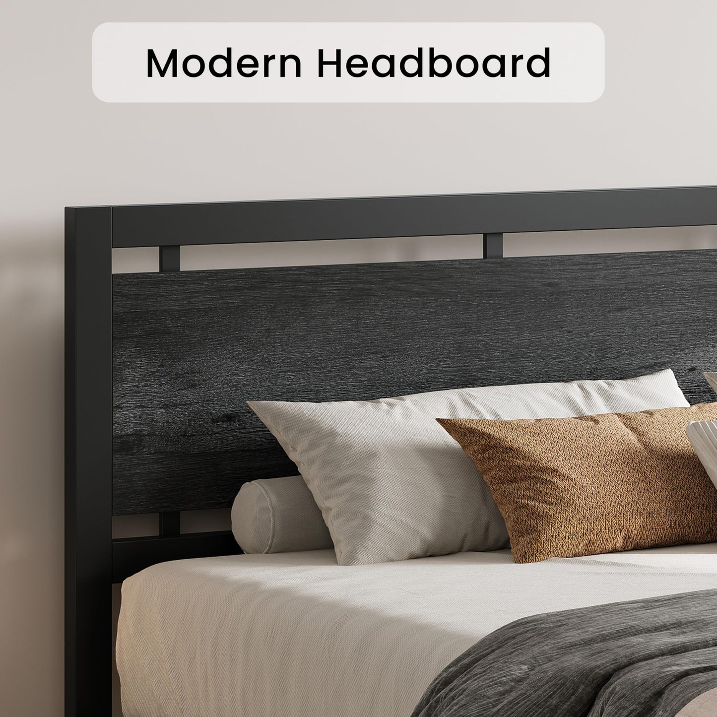 LIKIMIO California King Bed Frame with Headboard and Footboard, Metal Strong Supports, Easy Assembly, Noise-Free, No Box Spring Needed, Charcoal Grey