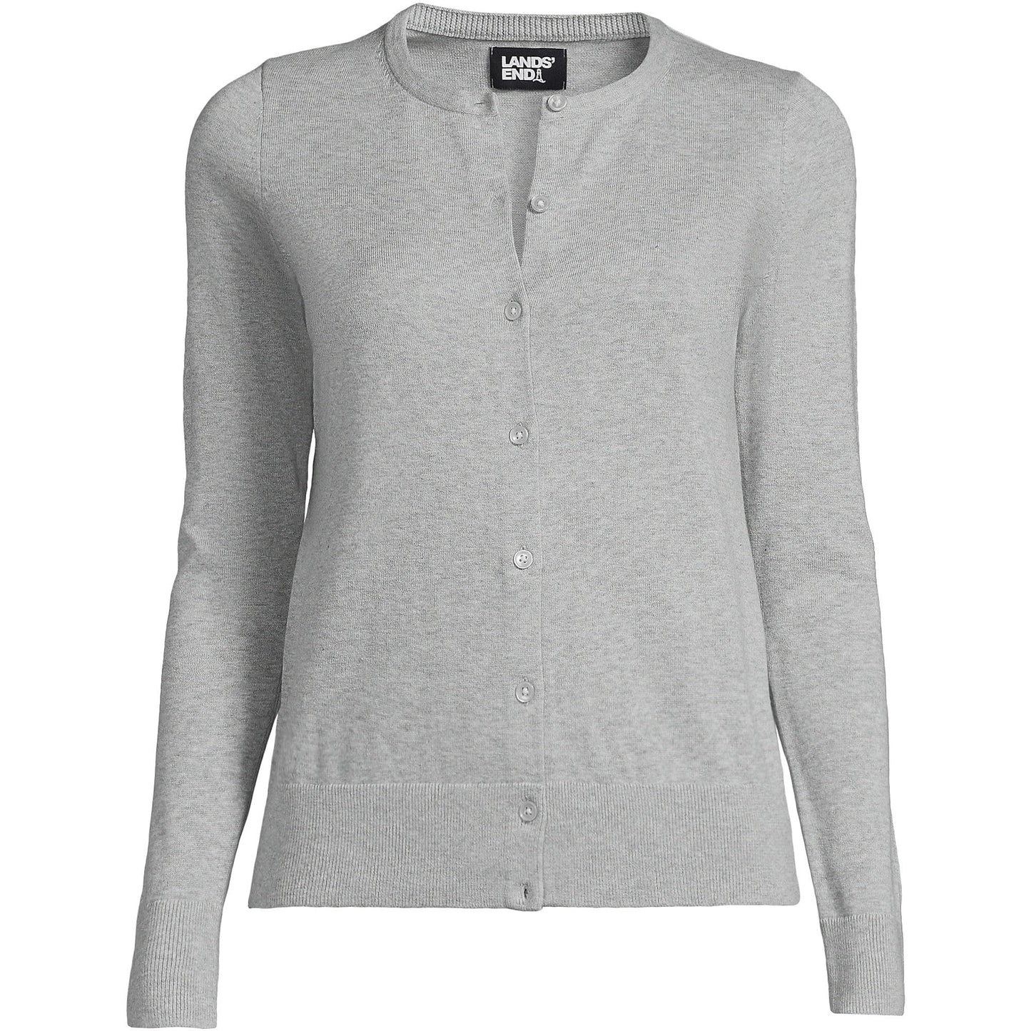 Lands' End Womens FG Cotton Cardigan Sweater Gray Heather Tall Medium