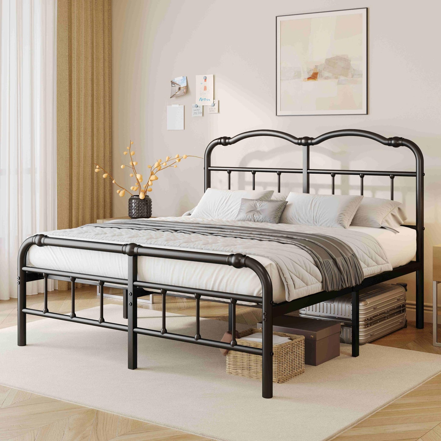 ZIYOO Vinatge California King Size Metal Bed Frame with Metal Headboard and Footboard Cal-King Bed Frame 18 Inch High Under Bed Storage, No Box Spring Needed, Noise Free