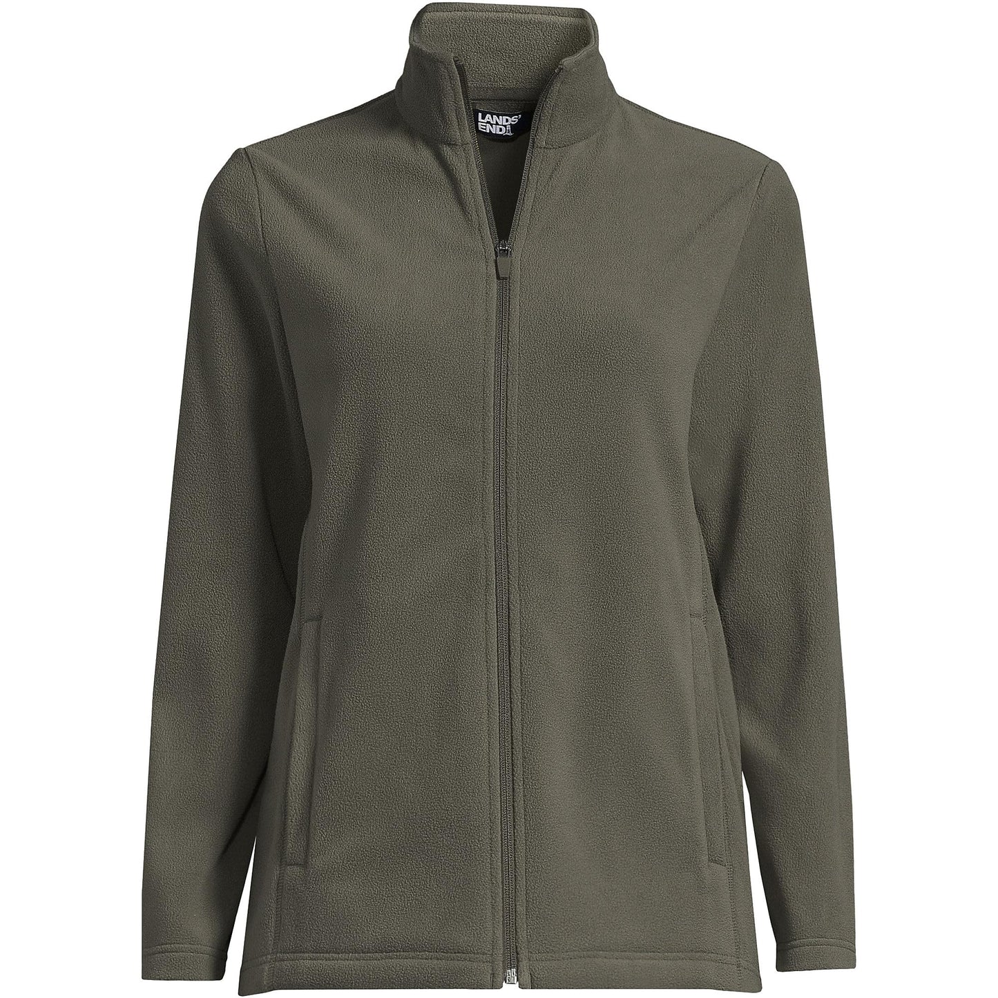 Lands' End Womens Full Zip Fleece Jacket Forest Moss Green Tall Medium