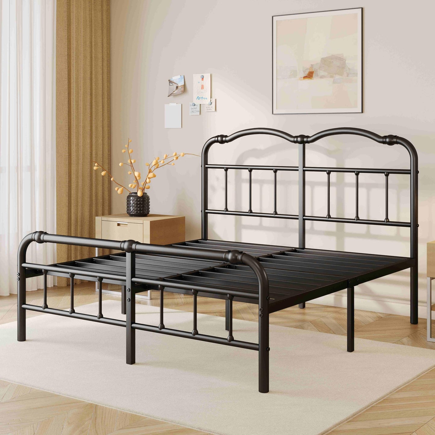 ZIYOO Vinatge California King Size Metal Bed Frame with Metal Headboard and Footboard Cal-King Bed Frame 18 Inch High Under Bed Storage, No Box Spring Needed, Noise Free