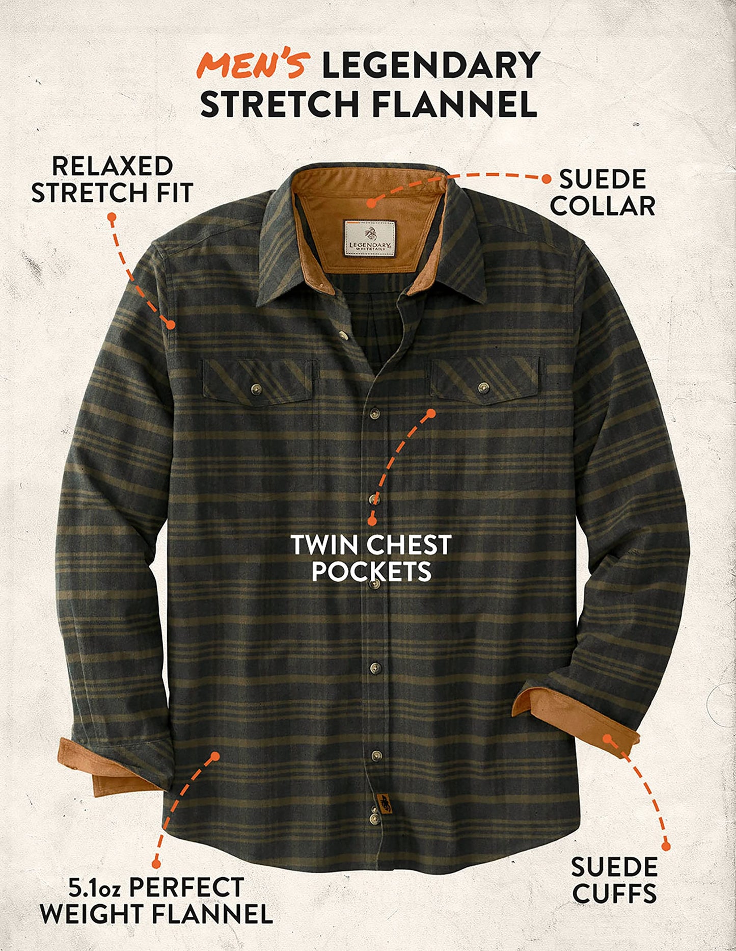 Legendary Whitetails Men's Big Flannel Shirt Long Sleeve Button Down Relaxed Fit, Cool Army Melange, Large Tall