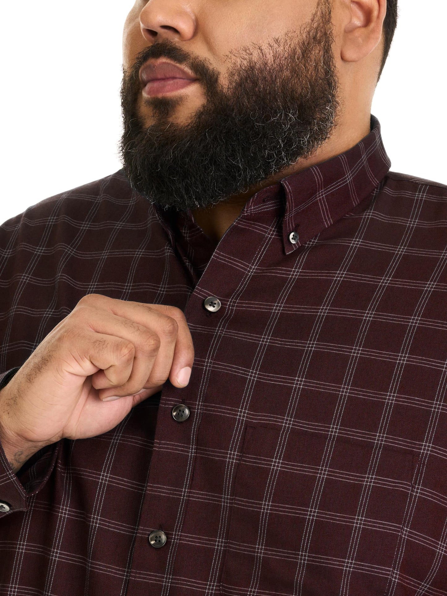 Van Heusen Men's Size Big Wrinkle Free Long Sleeve Button Down Shirt, Red Pinot Noir, X-Large Tall