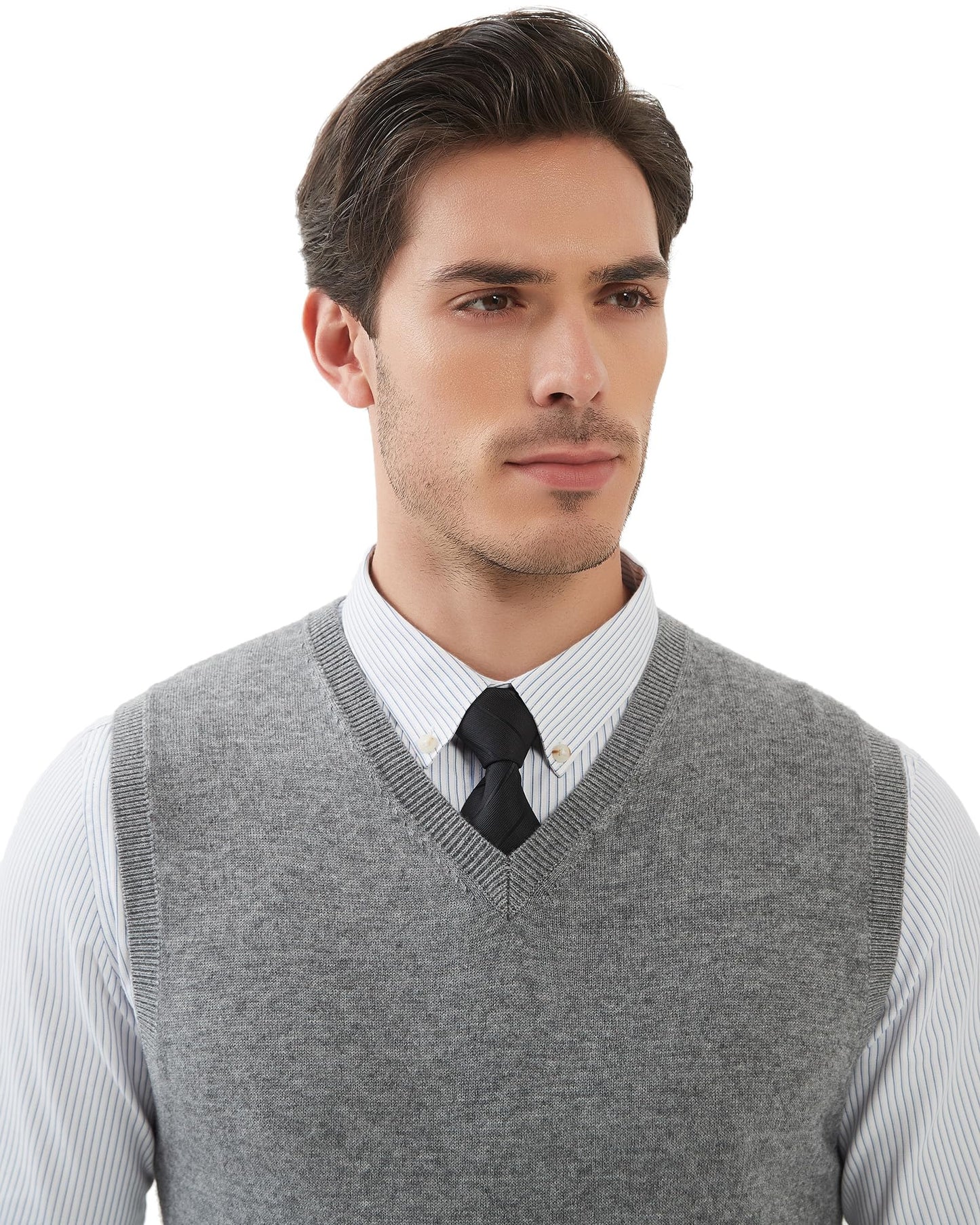 Kallspin Men's Big & Tall Wool Blended Vest Sweater Relaxed Fit V Neck Sleeveless Knitted Pullover (Light Grey L-Tall)