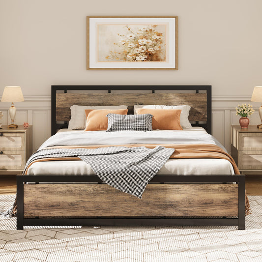 LIKIMIO California King Bed Frame with Headboard and Footboard, Metal Strong Supports, Easy Assembly, Noise-Free, No Box Spring Needed, Walnut
