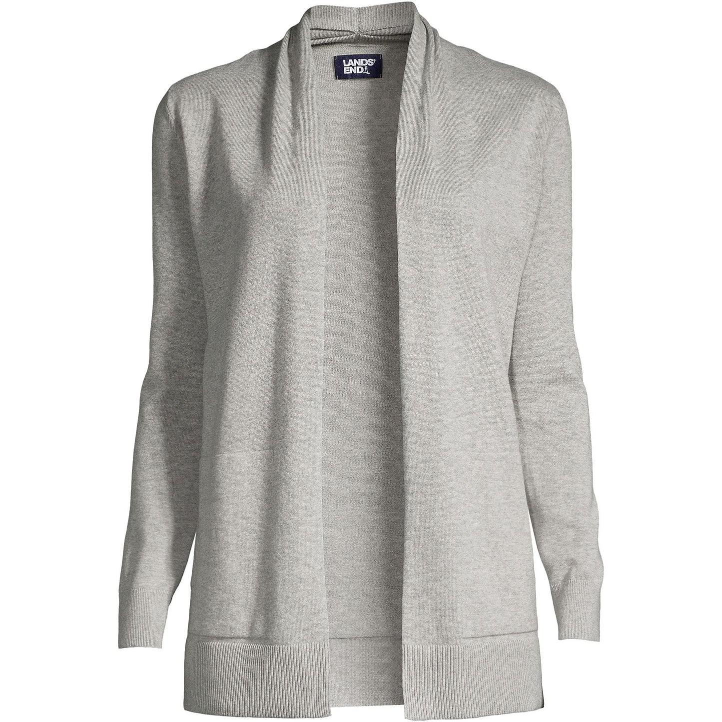 Lands' End Womens Cotton Long Sleeve Open Cardigan Sweater Gray Heather Tall X-Large