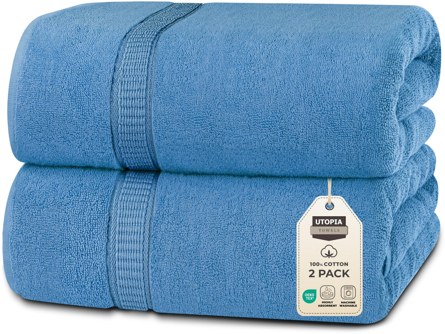 Utopia Towels Luxurious Jumbo Bath Sheet 2 Piece, 600 GSM, 35 by 70 Inches, 100% Ring Spun Cotton, Highly Absorbent and Quick Dry Extra Large Bath Towel, Super Soft Towel, Electric Blue