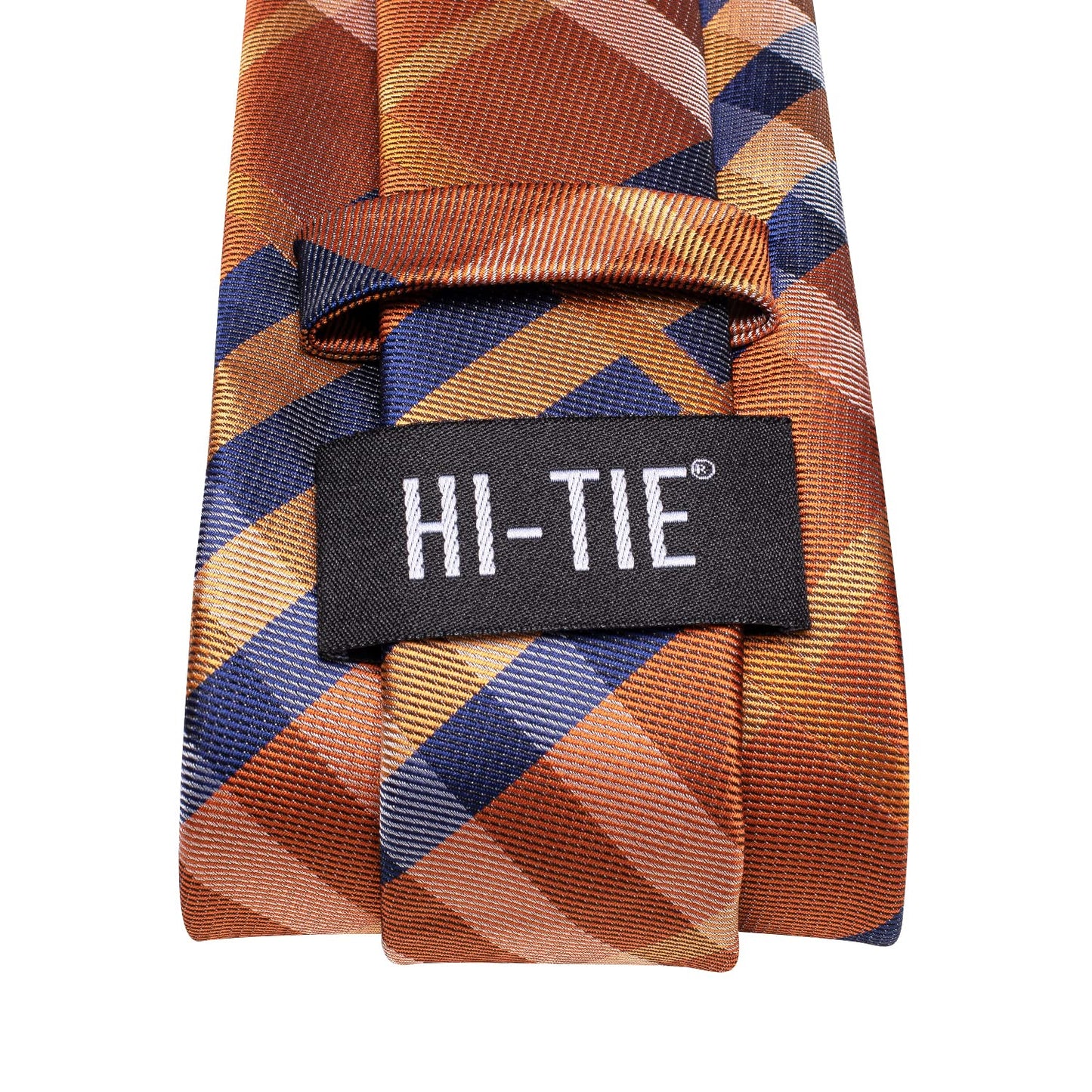 Hi-Tie 70''Navy Brown Tie Silk Extra Long Ties for Men XL Men's Ties Set Necktie and Pocket Square Cufflinks for Wedding