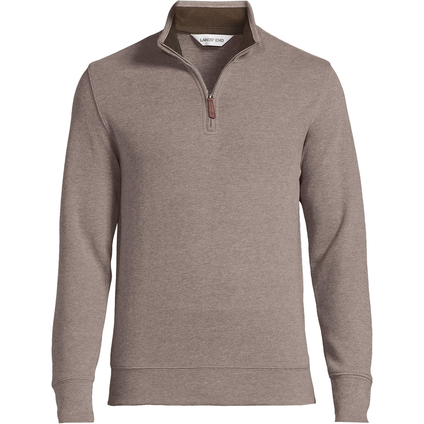 Lands' End Mens Bedford Rib Quarter Zip Sweater Light Bark Heather Big and Tall 4xlt