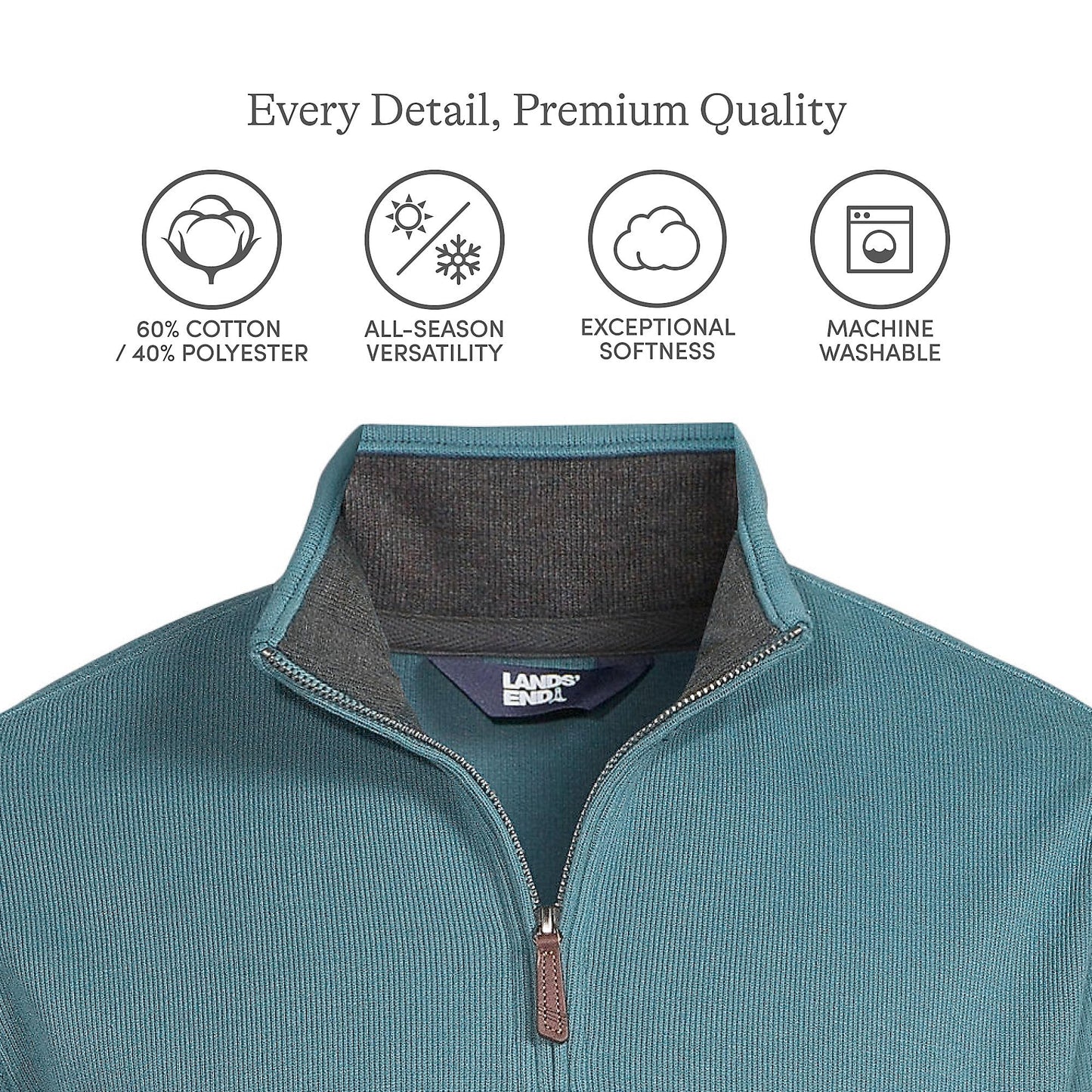 Lands' End Mens Bedford Rib Quarter Zip Sweater Rain Storm Blue Tall XX-Large