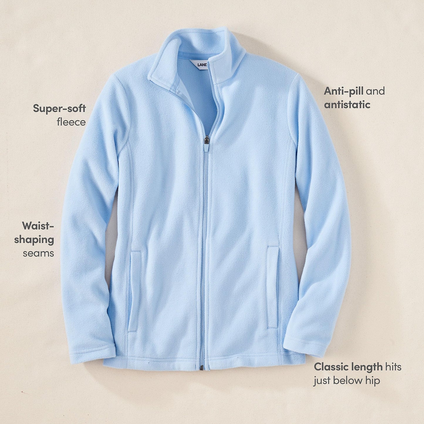 Lands' End Womens Full Zip Fleece Jacket Clear Blue Sky Tall Medium