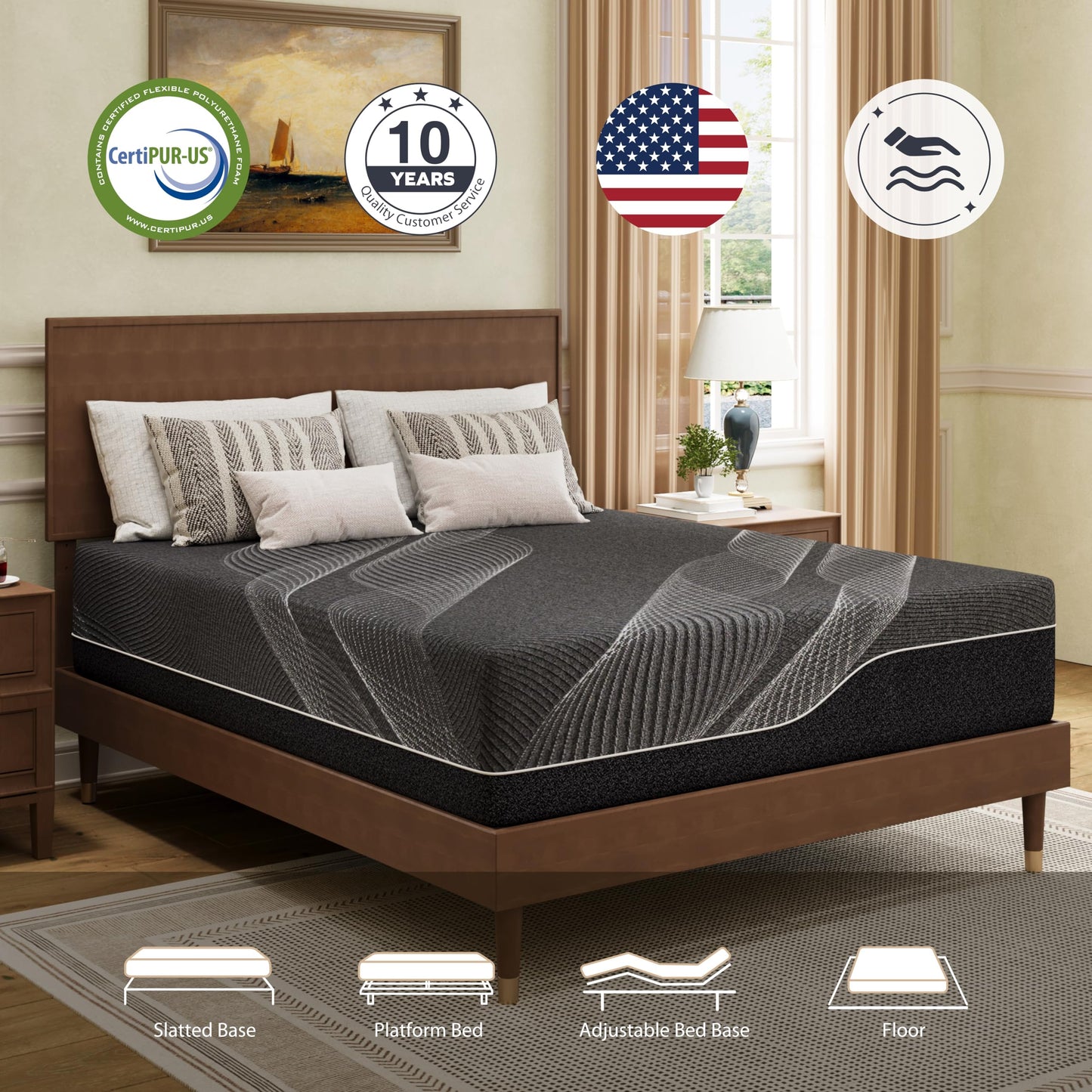 California King Mattress 14 Inch Charcoal Memory Foam in a Box, Medium Firm (84" Long)