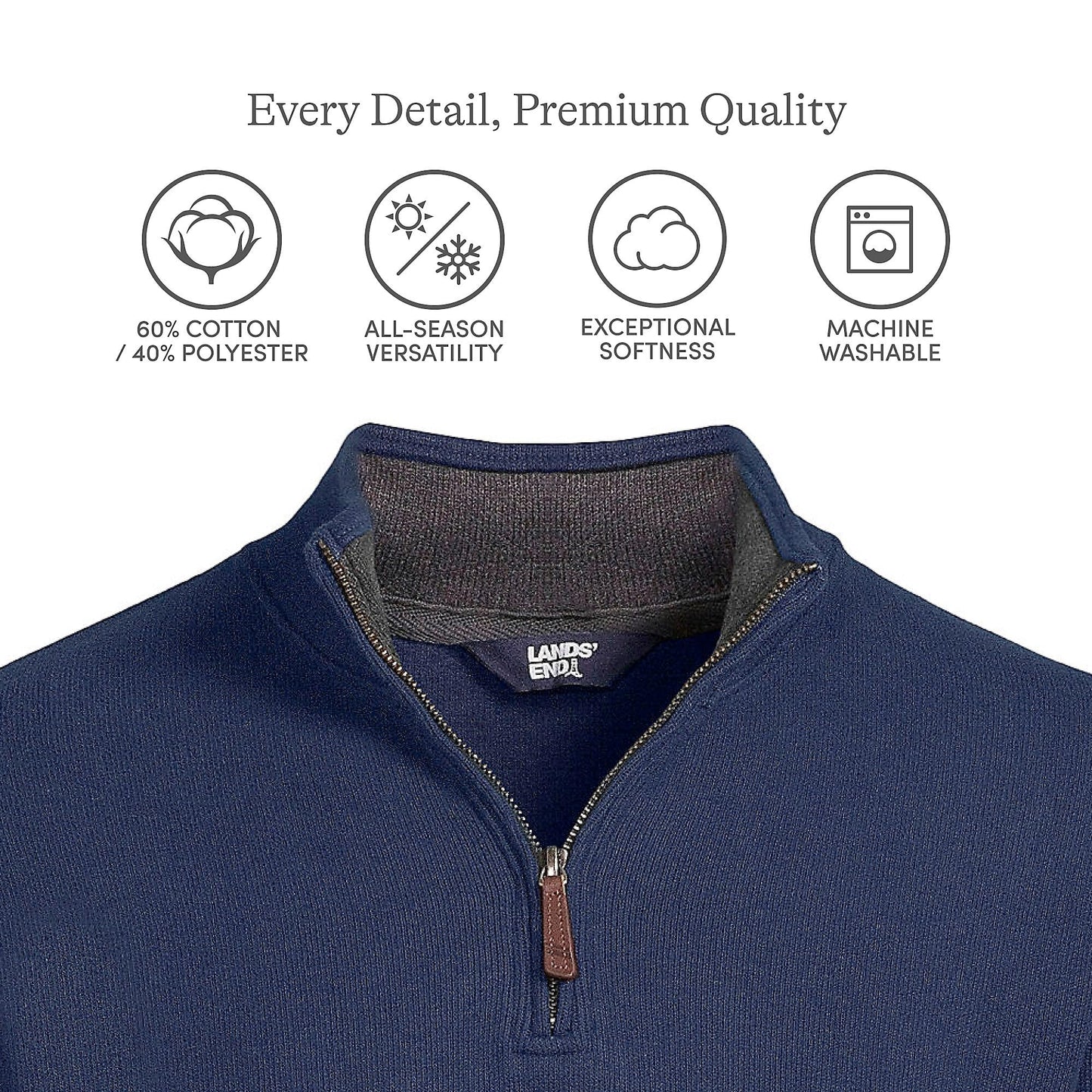 Lands' End Mens Bedford Rib Quarter Zip Sweater Radiant Navy Big and Tall 4xlt