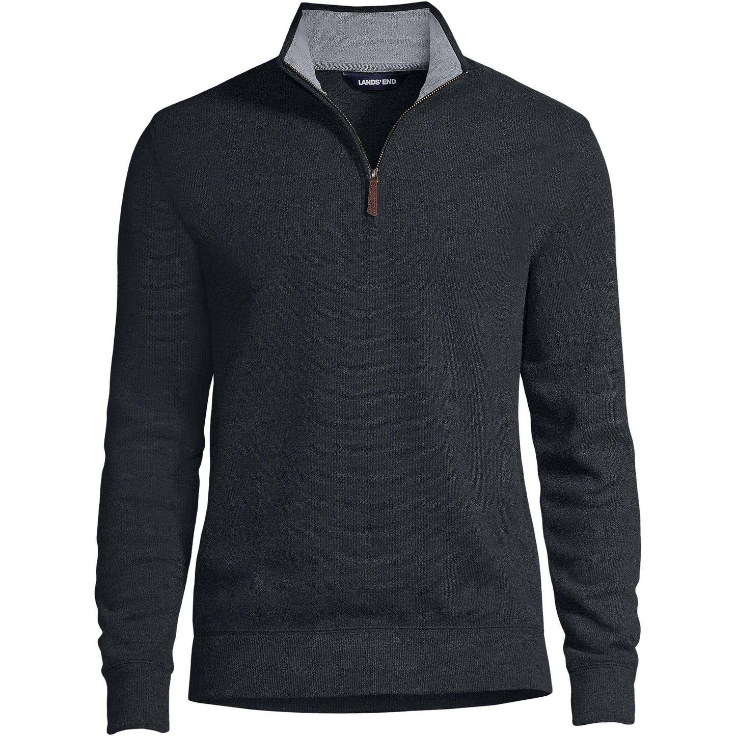 Lands' End Mens Bedford Rib Quarter Zip Sweater Dark Charcoal Heather Tall X-Large