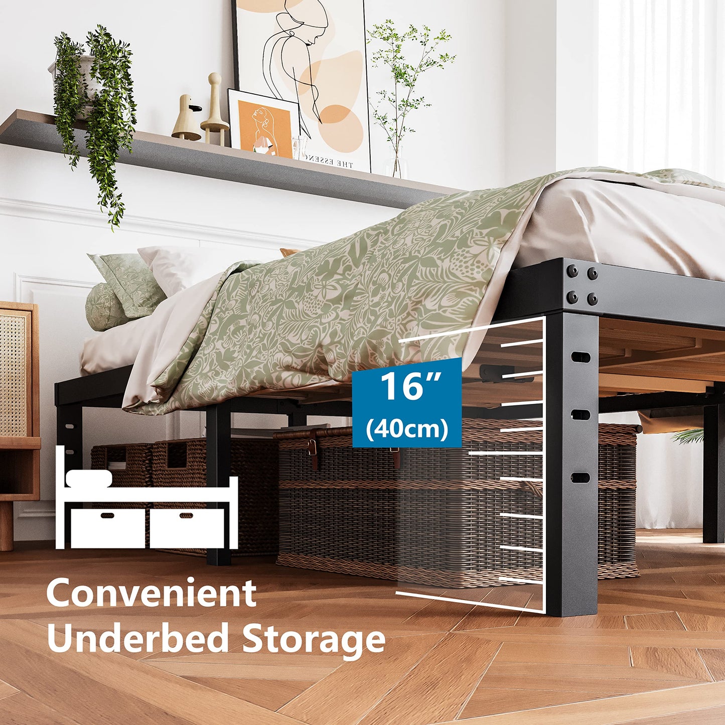 ZIYOO California King Bed Frame 18 Inches Tall 3 Inches Wide Wood Slats with 3500 Pounds Support for Foam Mattress, No Box Spring Needed,Underbed Space, Easy Assembly, Noise Free