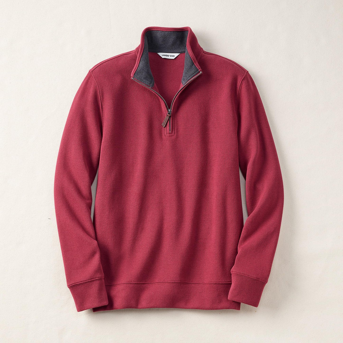 Lands' End Mens Bedford Rib Quarter Zip Sweater Burgundy Spritz Big and Tall 3xlt