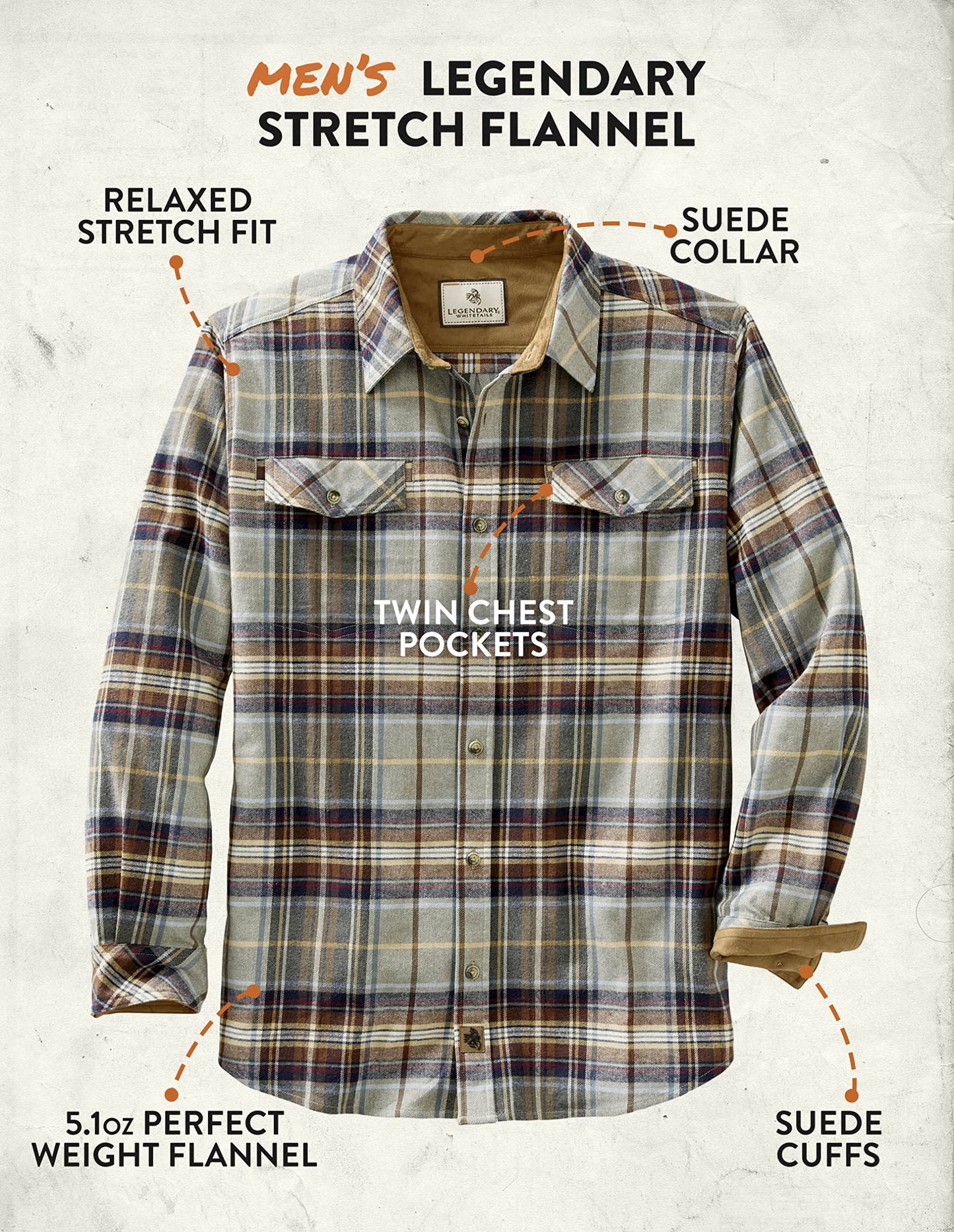 Legendary Whitetails Men's Big Flannel Shirt Long Sleeve Button Down Relaxed Fit, Light Sequoia Sky Plaid, Large Tall
