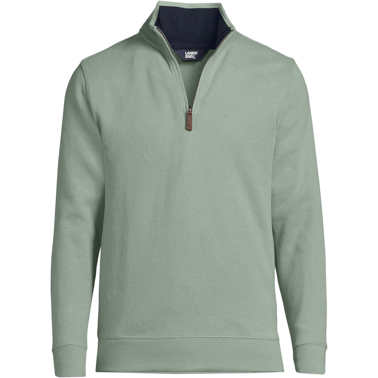 Lands' End Mens Bedford Rib Quarter Zip Sweater Lily Pad Green Tall Medium