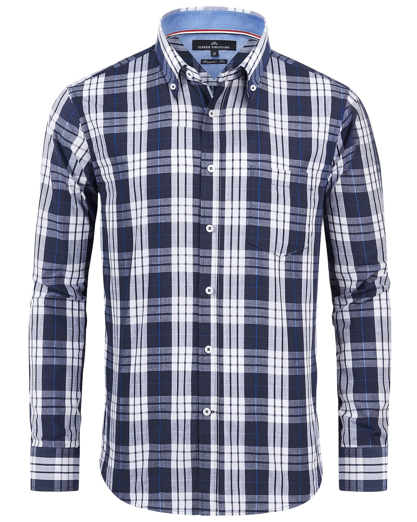 Alimens & Gentle Men's Plaid Button Down Shirts Cotton Long Sleeve Dress Shirts Regular Fit Gingham Shirts