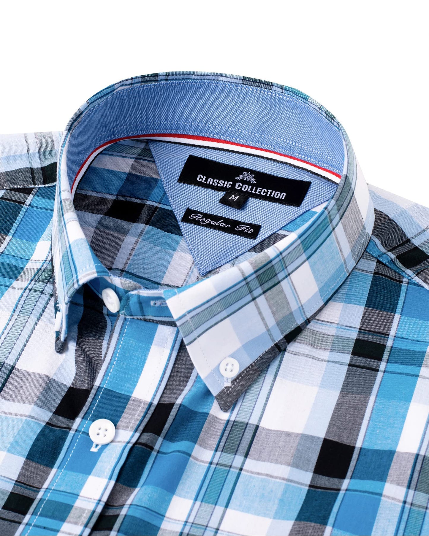 Alimens & Gentle Men's Plaid Button Down Shirts Cotton Long Sleeve Dress Shirts Regular Fit Gingham Shirts