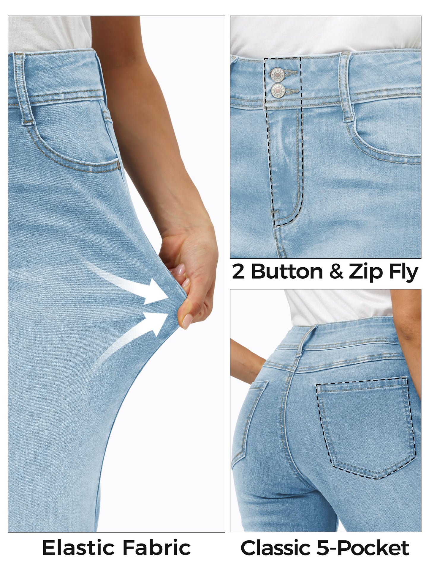 Tallemon Tall Women's Bootcut Jeans Curvy Mid-Rise Stretchy Denim Pants Classic Bell Bottom Trouser,38",Light Blue,6