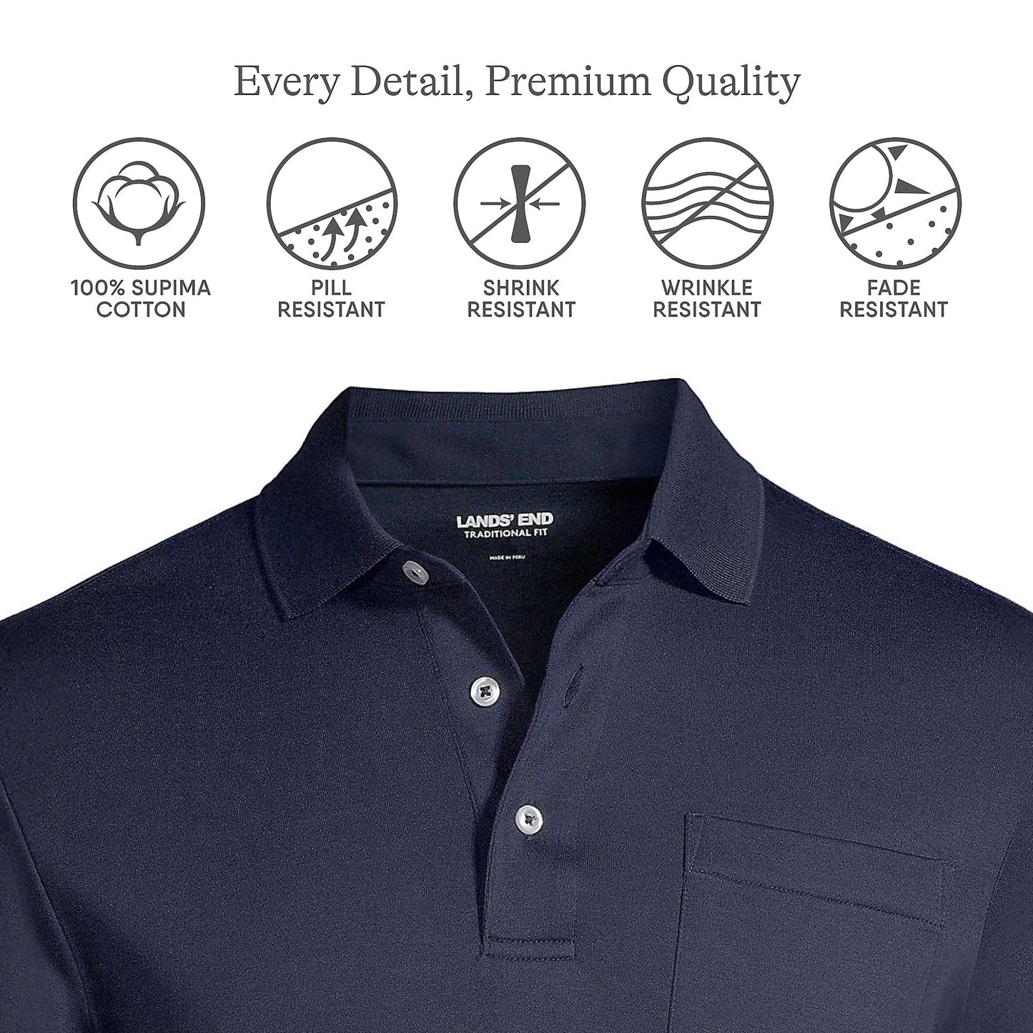 Lands' End Mens Short Sleeve Pocket Supima Polo Radiant Navy Tall X-Large