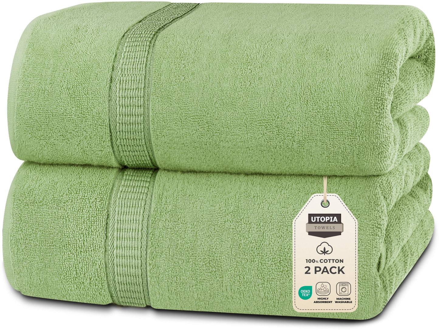 Utopia Towels Luxurious Jumbo Bath Sheet 2 Piece, 600 GSM, 35 by 70 Inches, 100% Ring Spun Cotton, Highly Absorbent and Quick Dry Extra Large Bath Towel, Super Soft Towel, Sage Green