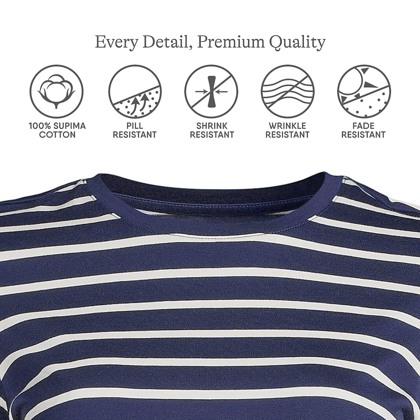 Lands' End Womens Long Sleeve Relaxed Supima Cotton Crew Neck T Shirt Deep Sea Navy Breton Stripe Tall X-Large