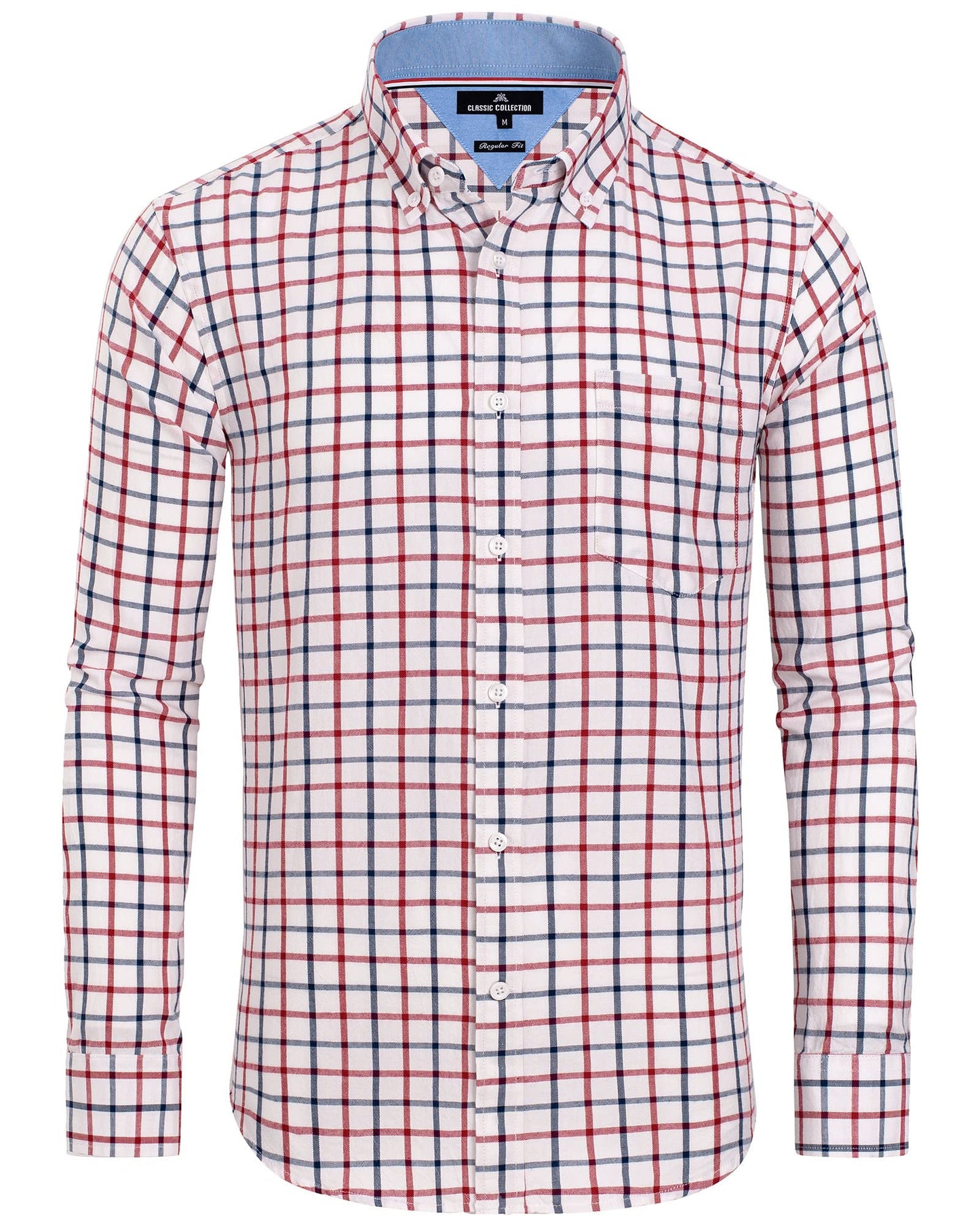 Alimens & Gentle Men's Plaid Button Down Shirts Cotton Long Sleeve Dress Shirts Regular Fit Gingham Shirts