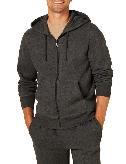 Amazon Essentials Men's Full-Zip Fleece Hoodie (Available in Big & Tall), Charcoal Heather, 4X-Large Big Tall