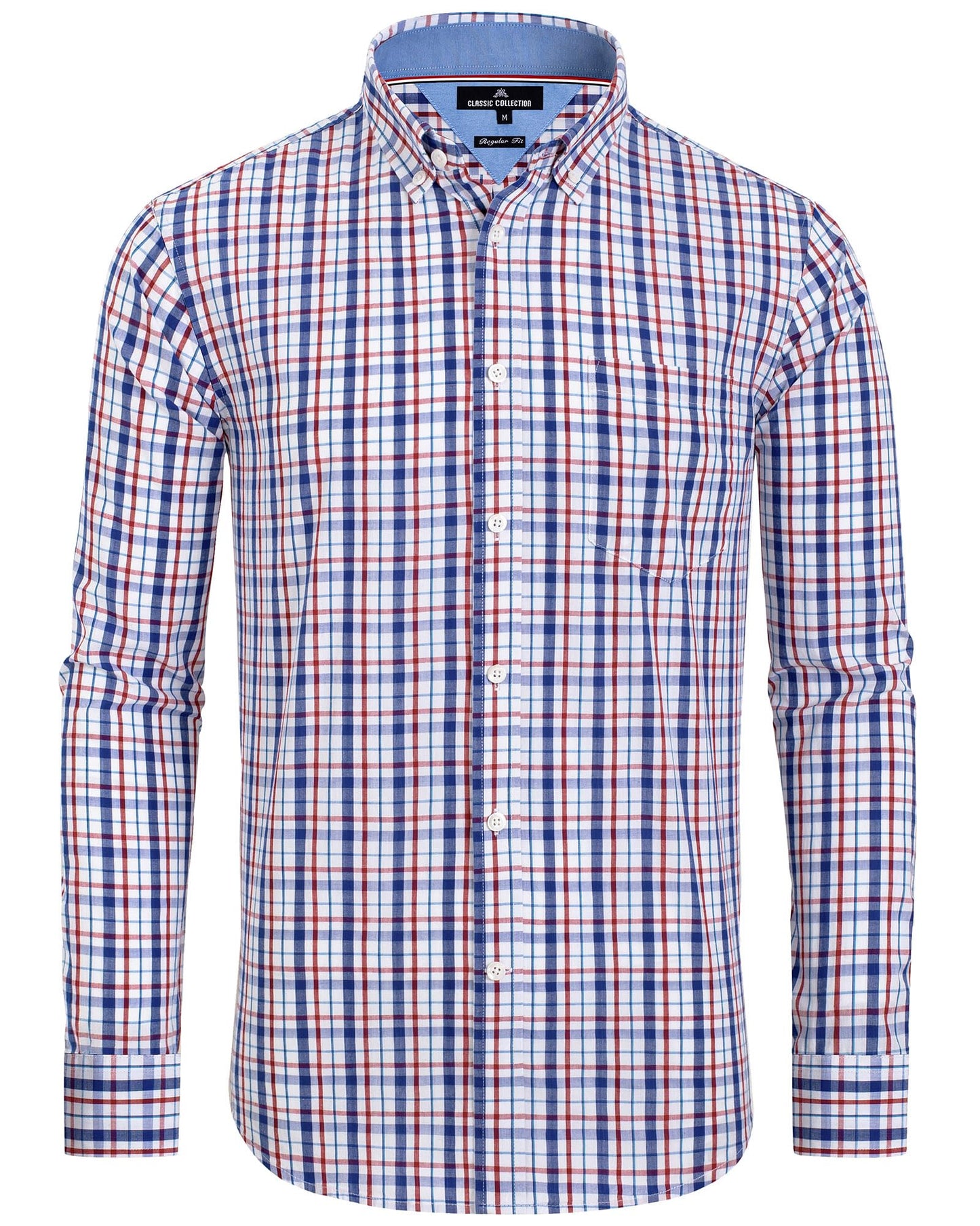 Alimens & Gentle Men's Plaid Button Down Shirts Cotton Long Sleeve Dress Shirts Regular Fit Gingham Shirts