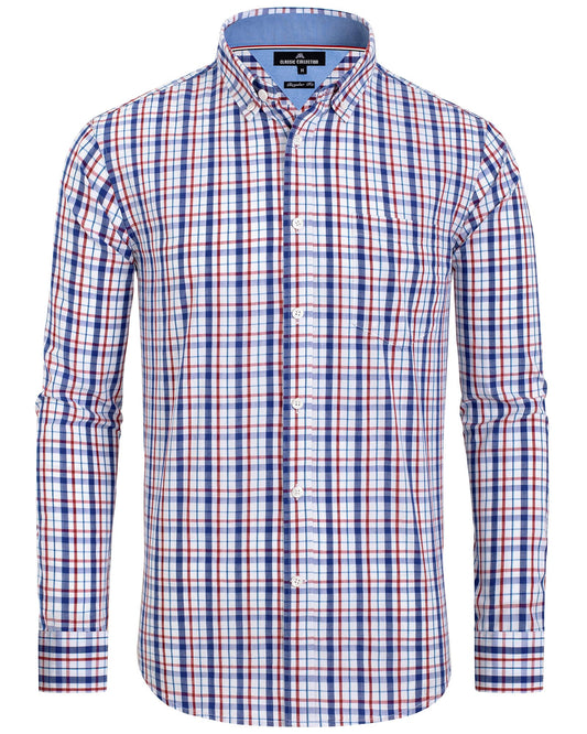 Alimens & Gentle Men's Plaid Button Down Shirts Cotton Long Sleeve Dress Shirts Regular Fit Gingham Shirts