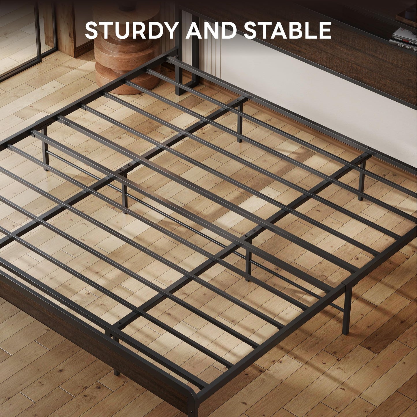 LIKIMIO California King Bed Frame with Headboard, Dark Wood Camas California King with Strong Supports, Sturdy, Noise-Free, No Box Spring Needed, Dark Brown