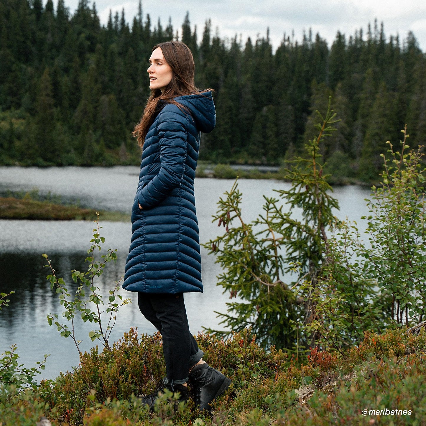 Lands' End Womens Packable Chevron Wanderweight Down Coat Deep Sea Navy Tall Small